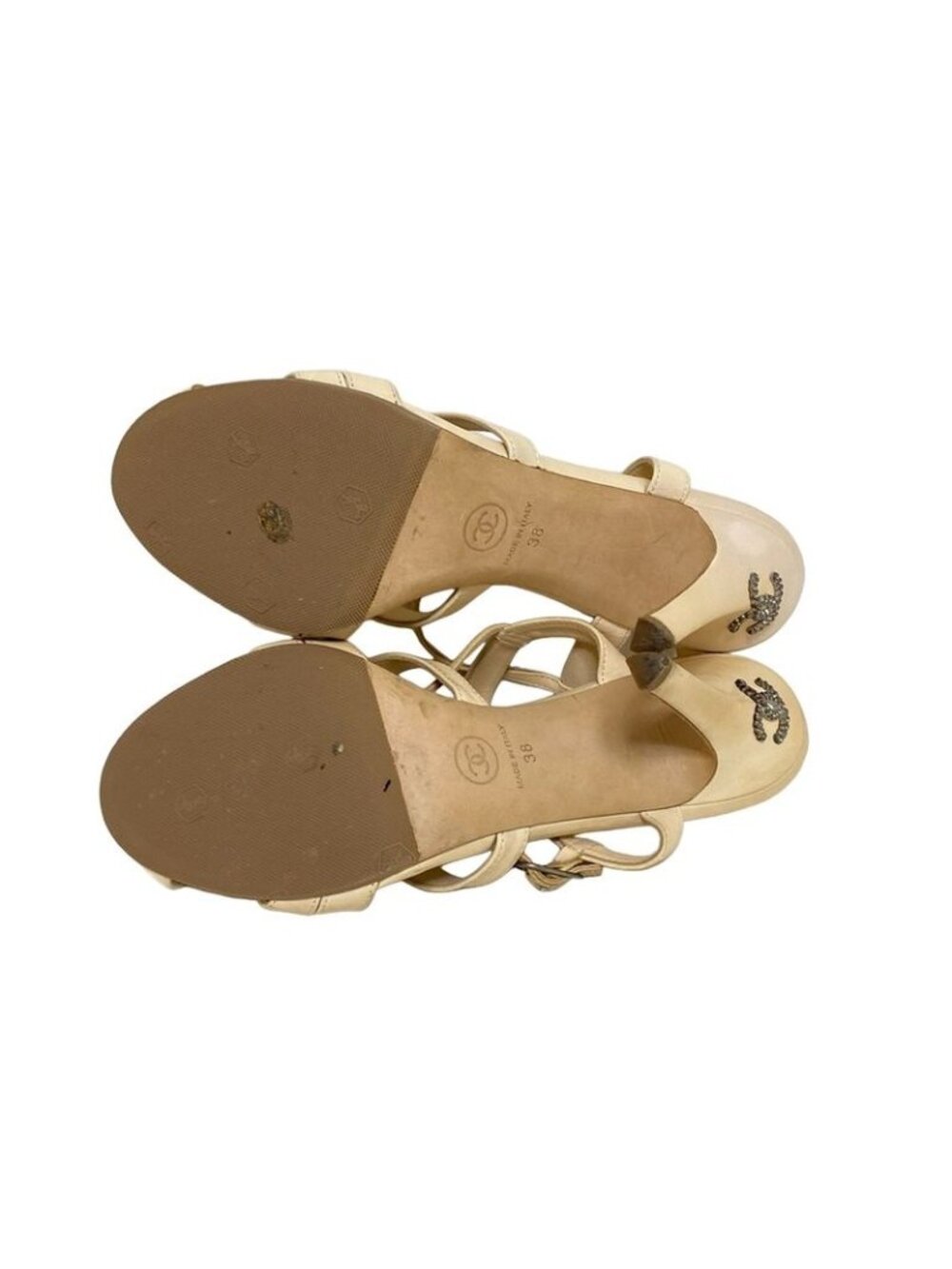 Chanel Sandals 38 Beige Coco Mark Outsole Reupholstered Leather - Picture 4 of 12